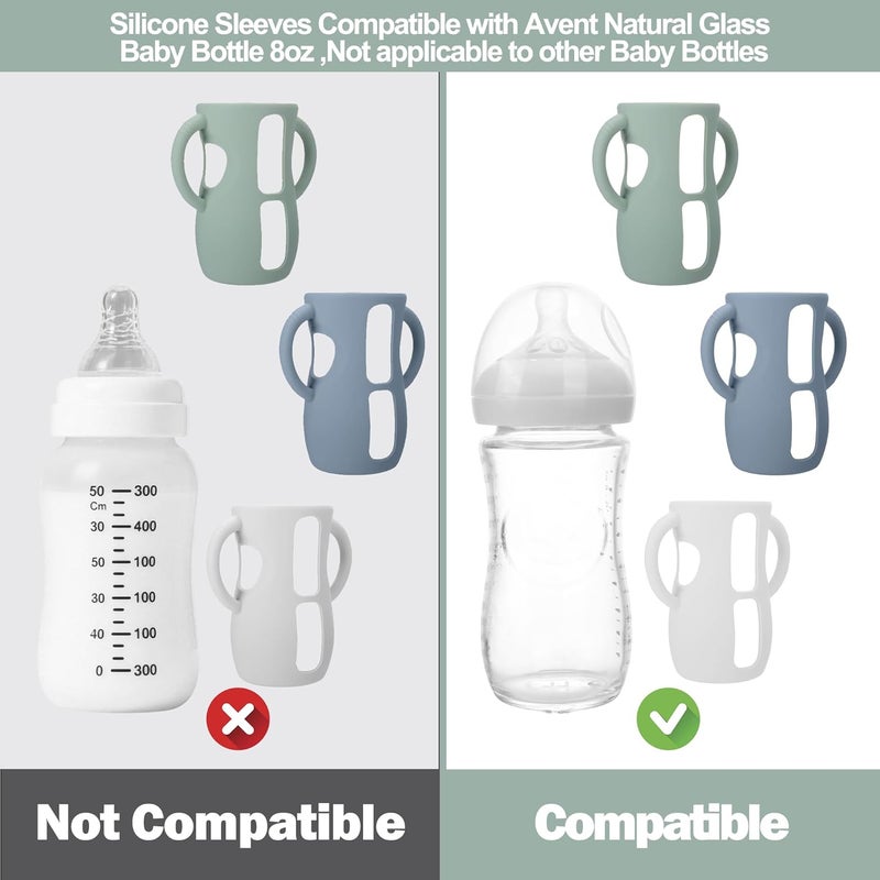 BUSOHA 3 Pack Silicone Sleeves for Avent Baby Bottles - Anti Breakage Baby Bottle Holder with Handle, Compatible with Avent Natural Glass Baby Bottles, 8 OZ - Image 2